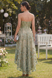 Vestido midi floral midi de corsé con contas de tul verde polvoriento