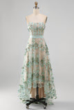 Vestido midi floral midi de corsé con contas de tul verde polvoriento