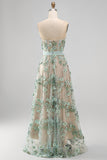 Vestido midi floral midi de corsé con contas de tul verde polvoriento