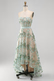 Vestido midi floral midi de corsé con contas de tul verde polvoriento