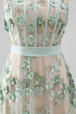 Vestido midi floral midi de corsé con contas de tul verde polvoriento
