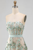 Vestido midi floral midi de corsé con contas de tul verde polvoriento