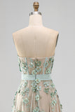 Vestido midi floral midi de corsé con contas de tul verde polvoriento