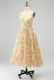Corsé amarillo claro con tirantes finos floral A Line
