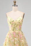 Corsé amarillo claro con tirantes finos floral A Line