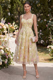 Vestido Midi de tirantes gruesos Floral amarillo claro A Line