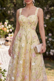 Vestido Midi de tirantes gruesos Floral amarillo claro A Line