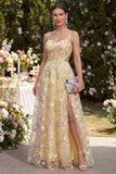 Tirantes finos amarillo claro Línea A huecos Maxi floral con abertura