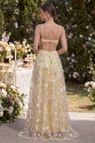 Tirantes finos amarillo claro Línea A huecos Maxi floral con abertura