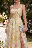 Tirantes finos amarillo claro Línea A huecos Maxi floral con abertura