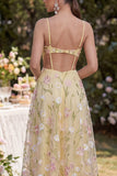 Tirantes finos amarillo claro Línea A huecos Maxi floral con abertura