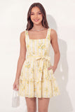 Vestido de graduación mini A Line Mini Fine Yellow Floral Neck con cinturón