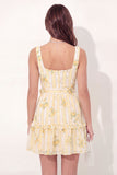 Vestido de graduación mini A Line Mini Fine Yellow Floral Neck con cinturón