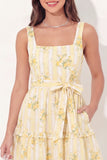 Vestido de graduación mini A Line Mini Fine Yellow Floral Neck con cinturón