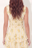 Vestido de graduación Mini A-Line Amarillo Floral con escote en V y volantes