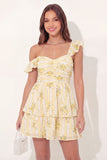 Mini vestido de graduación Mini A-Line Amarillo Floral con volantes