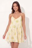 Mini vestido de graduación floral de tirantes finos amarillo A-Line