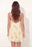 Mini vestido de graduación floral de tirantes finos amarillo A-Line