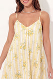 Mini vestido de graduación floral de tirantes finos amarillo A-Line