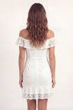 Mini vestido de graduación bodycon encaje blanco de encaje descubierto con volantes