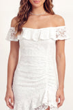 Mini vestido de graduación bodycon encaje blanco de encaje descubierto con volantes