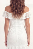 Mini vestido de graduación bodycon encaje blanco de encaje descubierto con volantes