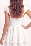 Vestido de graduación mini de corte blanco de encaje en línea en V con manga gorda