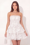 Mini vestido de graduación blanco blanco de línea A floral fruncido y descubierto
