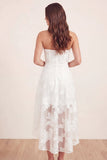 Corsé floral blanco A-Line Sweetheart Vestido de graduación Midi asimétrico