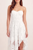Corsé floral blanco A-Line Sweetheart Vestido de graduación Midi asimétrico