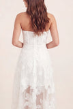 Corsé floral blanco A-Line Sweetheart Vestido de graduación Midi asimétrico