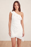 Mini vestido de graduación bodycon de tul blanco con volantes de un solo hombro
