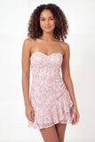 Mini vestido de graduación de lentejuelas rosa brillante en forma de lentejuelas en forma de A, con volantes