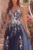 Vestido midi floral de tirantes finos azul marino con abertura