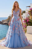 Vestido de graduación largo de Flor Floral A de línea A y escote largo