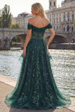 Vestido largo de graduación de graduación largo de fin de curso verde oscuro de lentejuelas verde oscuro brillante, con corte de lentejuelas y fruncido