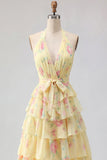 Vestido largo largo floral de A Línea A con volantes