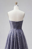 Vestido de graduación largo con lazo de Celestial Midnight Encantador Estrellado en línea A.