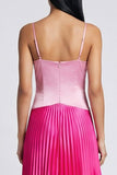 Vestido Maxi plisado de tirantes finos rosa satinado y fucsia