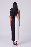 Vestido Maxi bodycon de un solo hombro en blanco y negro con lazo