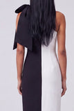 Vestido Maxi bodycon de un solo hombro en blanco y negro con lazo