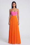 Vestido largo plisado A-Line rosa y naranja Sweetheart