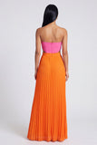 Vestido largo plisado A-Line rosa y naranja Sweetheart