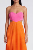 Vestido largo plisado A-Line rosa y naranja Sweetheart