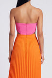 Vestido largo plisado A-Line rosa y naranja Sweetheart