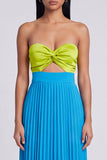 Vestido largo plisado verde y azul A-Line Sweetheart con lazo