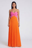 Vestido largo plisado A-Line rosa y naranja Sweetheart con lazo