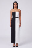 Vestido Maxi Bodycon Blanco y Negro con Hombros Descubiertos