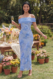Vestido Maxi Floral Bodycon Apuesto Bodycon Body, Apuntado al Hombro Descubierto y Abertura