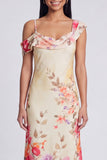 Vestido largo floral asimétrico de tul negro estampado en funda